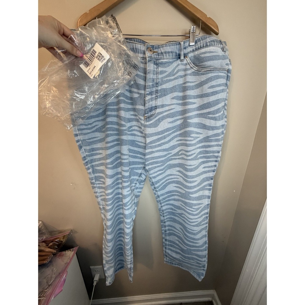 STUDIO UNTOLD Zebra Print Jeans US 24 Blue Statement Denim Straight Leg NWP NEW
